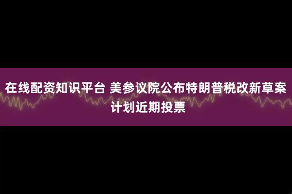 在线配资知识平台 美参议院公布特朗普税改新草案 计划近期投票